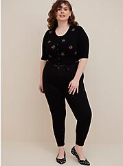 Plus Size Button Front Shrug Sweater - Black Cherries, DEEP BLACK, alternate