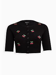 Plus Size Button Front Shrug Sweater - Black Cherries, DEEP BLACK, hi-res