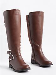 Plus Size Side Buckle Knee Boot (WW) - Dark Brown, BROWN, hi-res