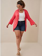 Plus Size Lace Trim Cardigan - Super Soft Berry Pink, RED, alternate