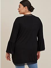 Plus Size Lace Trim Cardigan - Super Soft Black, DEEP BLACK, alternate