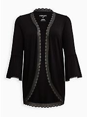 Plus Size Lace Trim Cardigan - Super Soft Black, DEEP BLACK, hi-res