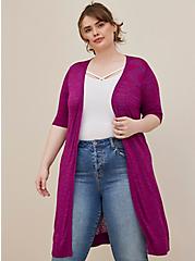 Plus Size Fitted Duster Cardigan - Neon Space Dye Pink , PINK, alternate