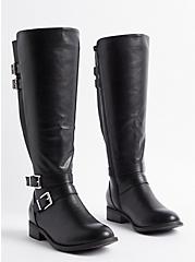 Plus Size Buckle Knee Boot - Black (WW), BLACK, hi-res
