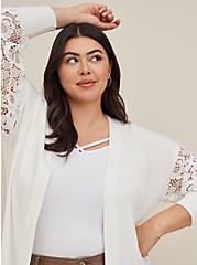 Cardigan Eyelet Lace Balloon Sleeve Sweater, WHITE, alternate
