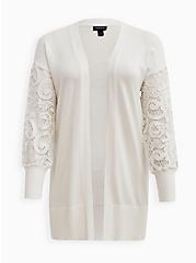 Plus Size Eyelet Lace Kimono - Cotton White, WHITE, hi-res