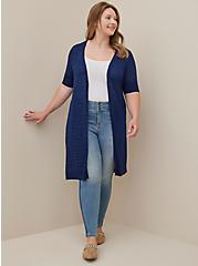Space-Dye Duster V-Neck Button-Front Sweater, BLUE, hi-res