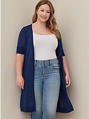 Plus Size Fitted Duster Cardigan - Neon Space Dye Blue , BLUE, alternate