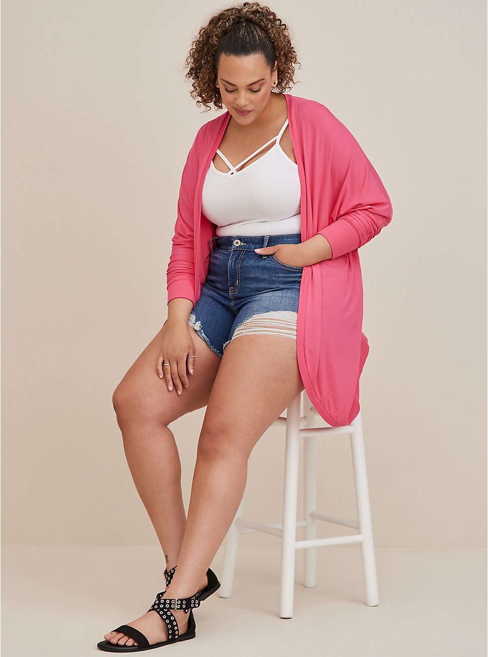 Plus Size Cocoon Kimono - Super Soft Neon Pink, PINK, hi-res