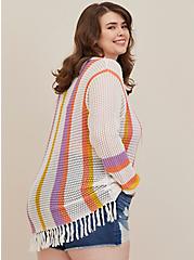 Plus Size Open Stitch Baja Pullover Sweater - Cotton Stripes Green, WHITE, alternate