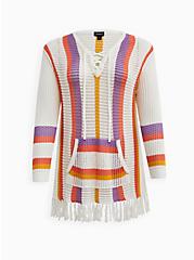 Plus Size Open Stitch Baja Pullover Sweater - Cotton Stripes Green, WHITE, hi-res