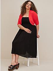 Plus Size Shrug 3/4 Sleeve Scallop Fitted Sweater, RED, alternate
