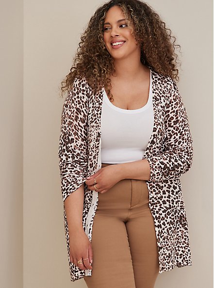 Plus Size Boyfriend Cardigan - Super Soft Leopard, ANIMAL, alternate
