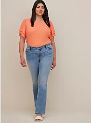 Double Flutter Sleeve Tee - Stretch Mesh & Stretch Challis Coral, PINK, alternate