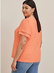 Plus Size Double Flutter Sleeve Tee - Stretch Mesh & Stretch Challis Coral, PINK, alternate