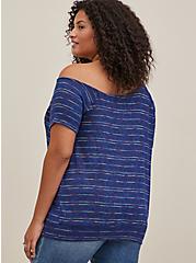 Plus Size Off Shoulder Tee - Super Soft Plush Stripe Blue, OTHER PRINTS, alternate