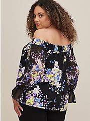 Plus Size Off Shoulder Smocked Swing Top - Studio Knit Floral Black, OTHER PRINTS, alternate