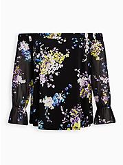 Plus Size Off Shoulder Smocked Swing Top - Studio Knit Floral Black, OTHER PRINTS, hi-res