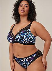 Plus Size Strappy Back Hipster Panty - Lace & Microfiber Floral, LAYERED WINGS BLACK, alternate