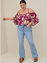 Plus Size 3/4 Sleeve Cold Shoulder Blouse - Challis Floral Purple, FLORAL - PURPLE, hi-res