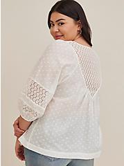 Plus Size Crochet Trim Top - Clip Dot Cotton White , CLOUD DANCER, alternate