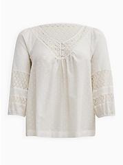 Plus Size Crochet Trim Top - Clip Dot Cotton White , CLOUD DANCER, hi-res
