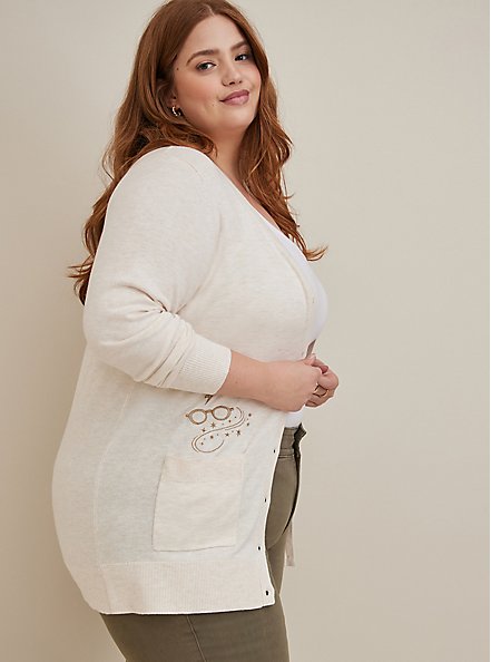 Plus Size Harry Potter Button Front Cardigan - Heather Oatmeal, IVORY, alternate