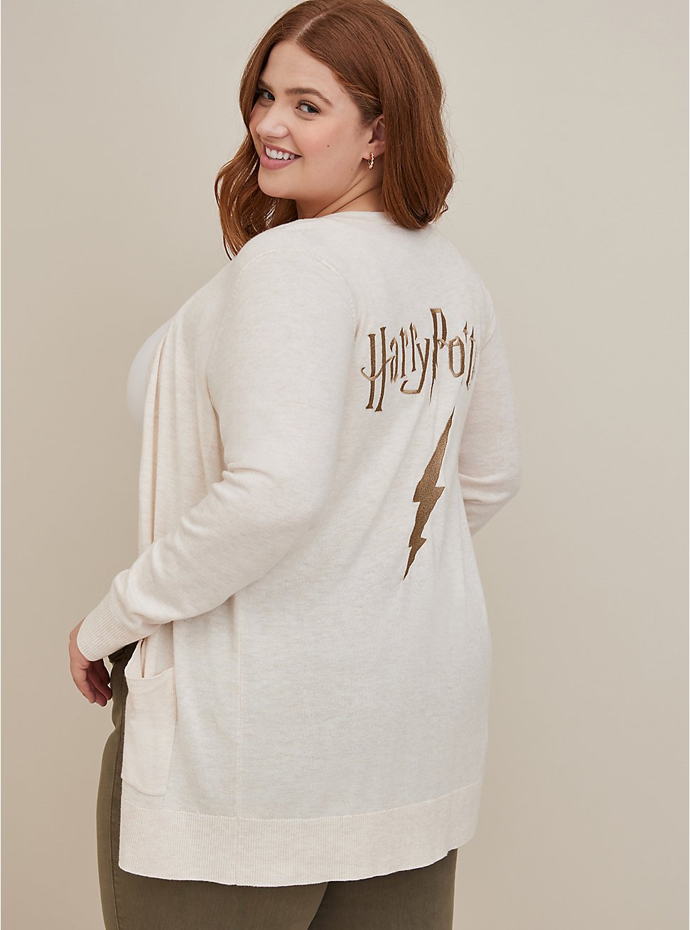 Plus Size Harry Potter Button Front Cardigan - Heather Oatmeal, IVORY, hi-res