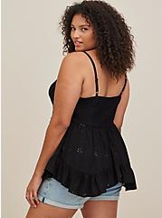 Babydoll Eyelet With Lace Detail Top, DEEP BLACK, alternate