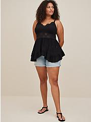 Plus Size Babydoll Eyelet With Lace Detail Top, DEEP BLACK, alternate