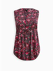 Plus Size Emma Babydoll Rayon Slub Tie Waist Sleeveless Tunic Top, FLORAL GREY, hi-res