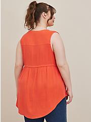Plus Size Emma Babydoll Tank - Textured Stretch Rayon Orange Wash, RED, alternate