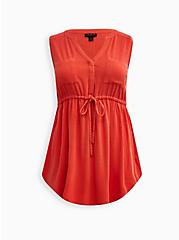 Plus Size Emma Babydoll Tank - Textured Stretch Rayon Orange Wash, RED, hi-res