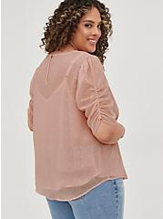 Plus Size Ruched Sleeve Blouse - Lurex Dot Chiffon Pink, PINK, alternate