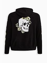 Plus Size Lovesick Zip Up Hoodie - French Terry Daisy Skull Black, DEEP BLACK, hi-res