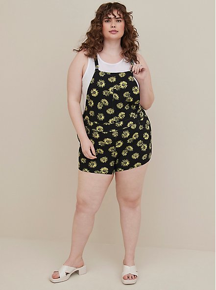Plus Size LoveSick Shortall - French Terry Floral Black, BLACK FLORAL, alternate