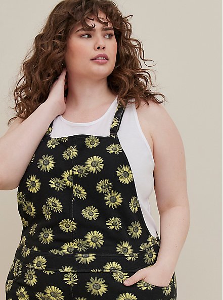 Plus Size LoveSick Shortall - French Terry Floral Black, BLACK FLORAL, alternate