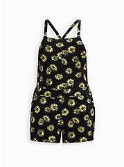 Plus Size LoveSick Shortall - French Terry Floral Black, BLACK FLORAL, hi-res