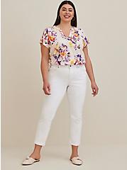 Plus Size Split Front Blouse - Textured Stretch Rayon Floral Blush, FLORALS-WHITE, alternate