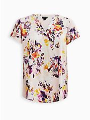 Plus Size Split Front Blouse - Textured Stretch Rayon Floral Blush, FLORALS-WHITE, hi-res