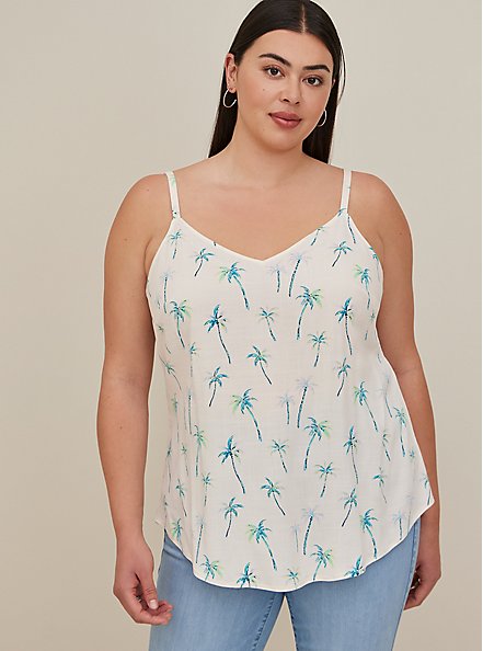 Plus Size Ava Cami - Textured Stretch Rayon Palms Light Pink, FLORAL - PINK, alternate