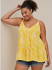 Plus Size Challis Tiered Tie-Front Cami, YELLOW SCATTERED LEOPARD, hi-res