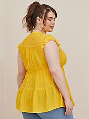 Plus Size Crochet Trim Tiered Blouse - Swiss Dot Chiffon Yellow, YELLOW, alternate
