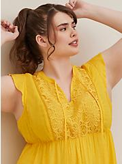 Plus Size Crochet Trim Tiered Blouse - Swiss Dot Chiffon Yellow, YELLOW, alternate