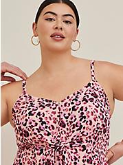 Plus Size Tie Front Peplum Cami - Georgette Pink Leopard, MULTI, alternate