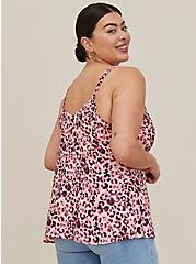 Plus Size Tie Front Peplum Cami - Georgette Pink Leopard, MULTI, alternate