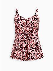 Plus Size Tie Front Peplum Cami - Georgette Pink Leopard, MULTI, hi-res