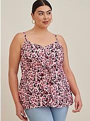 Plus Size Tie Front Peplum Cami - Georgette Pink Leopard, MULTI, hi-res