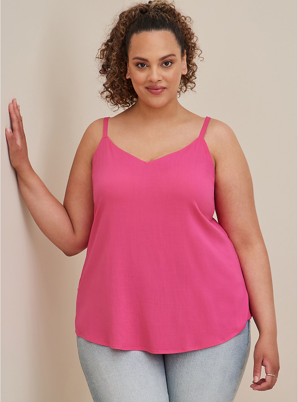 Plus Size Ava Cami - Textured Stretch Rayon Neon Pink, PINK GLO, hi-res