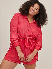 Relaxed Button-Up Shirt Cover-Up - Gauze Pink Wash, PINK, alternate